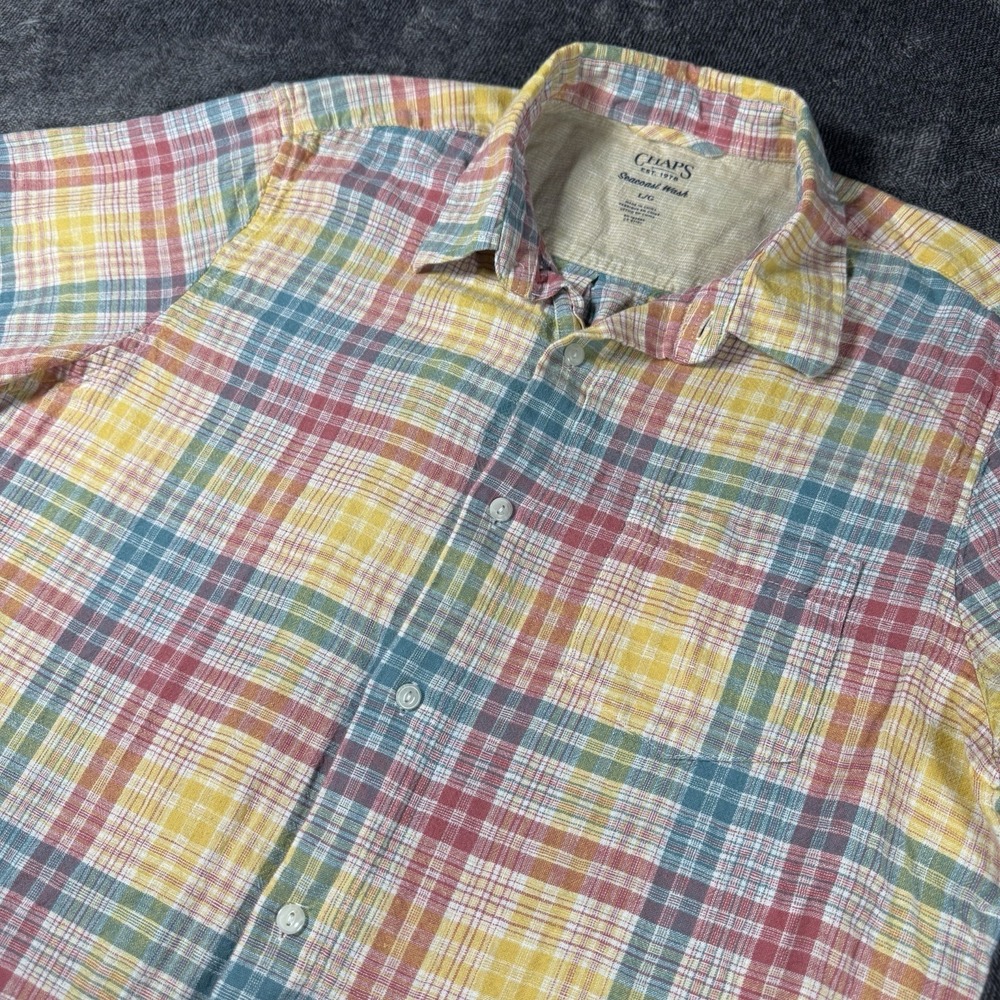 Chaps Seacoast Wash Short Sleeve Plaid Multi‎ Shirt Linen Blend Men's Size L